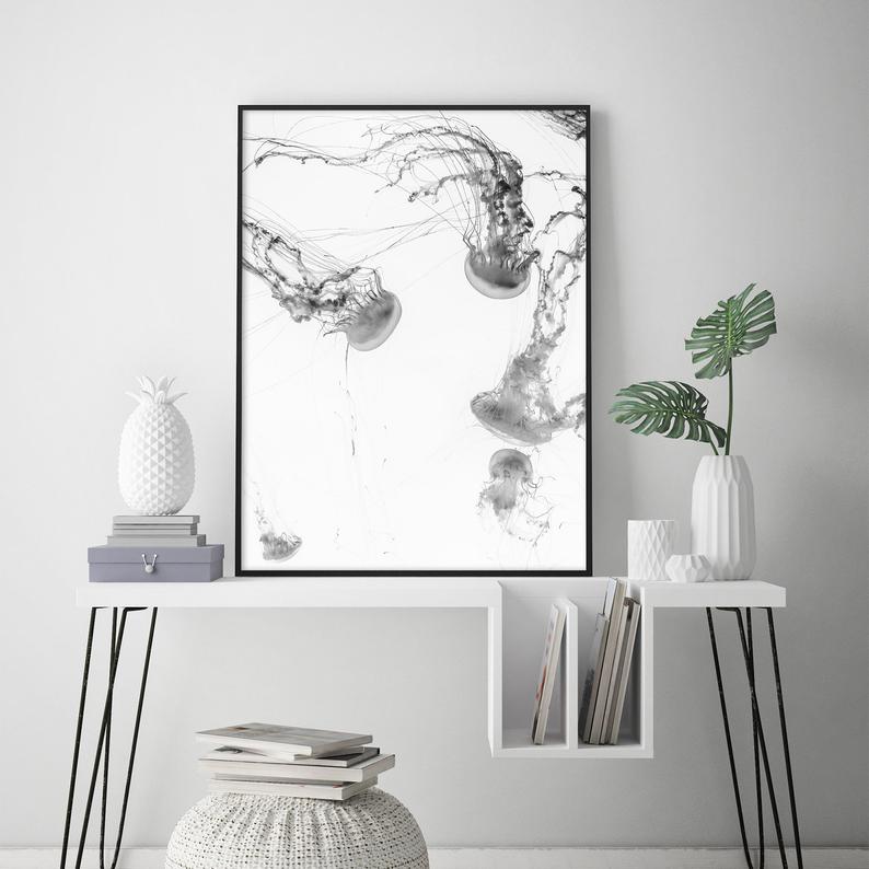 Wall Art 50cmx70cm Jellyfish Black Frame Canvas