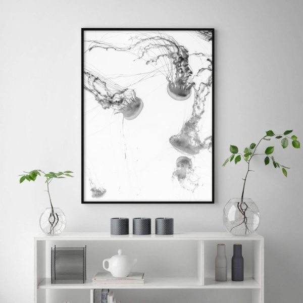 Wall Art 50cmx70cm Jellyfish Black Frame Canvas