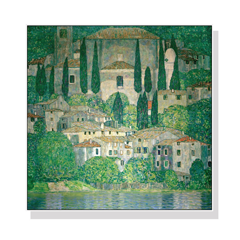 Wall Art 100cmx100cm Kirche In Cassone by Gustav Klimt White Frame Canvas