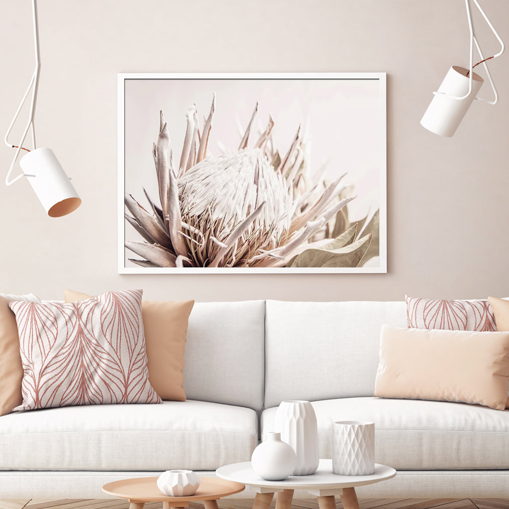 Wall Art 60cmx90cm Pure Protea II White Frame Canvas