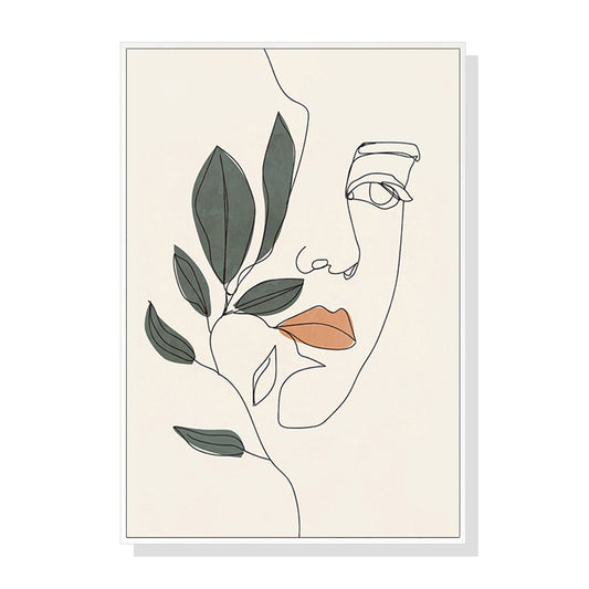 Wall Art 50cmx70cm Line Art Girl Face White Frame Canvas