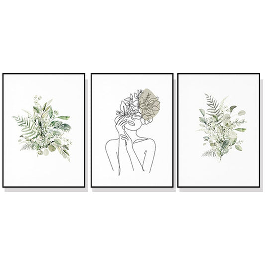 Wall Art 50cmx70cm Botanical Line Girl 3 Sets Black Frame Canvas