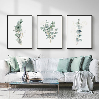 Wall Art 60cmx90cm Eucalyptus Plant 3 Sets Black Frame Canvas