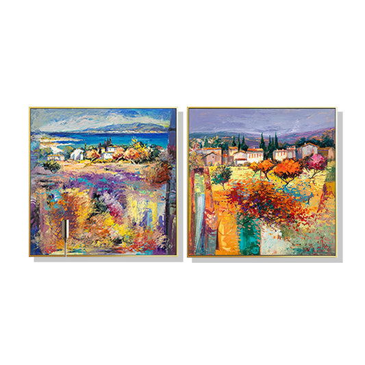 Wall Art 70cmx70cm Estate Italiana 2 Sets Gold Frame Canvas