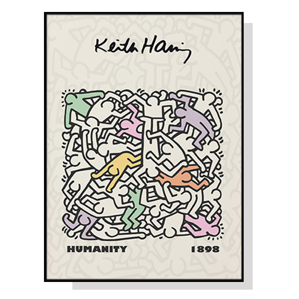 Wall Art 50cmx70cm Keith Haring Humanity Black Frame Canvas