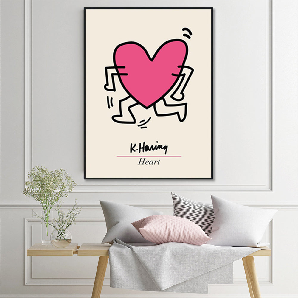 Wall Art 80cmx120cm Keith Haring Love Pop Art Black Frame Canvas