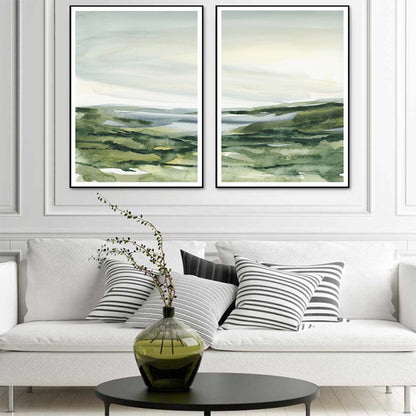 Wall Art 70cmx100cm Watercolor landscape 2 Sets Black Frame Canvas