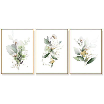 Wall Art 60cmx90cm Green and Gold Watercolor Botanical 3 Sets Gold Frame Canvas