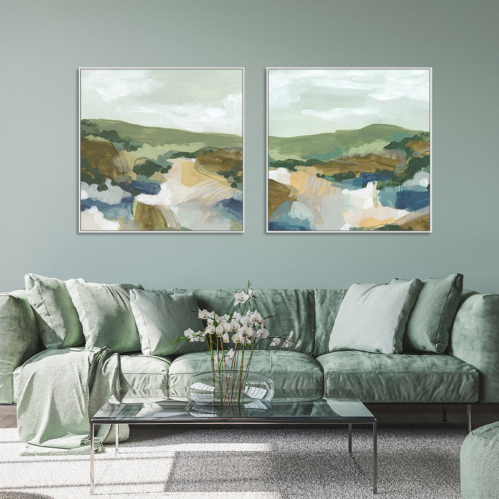 Wall Art 60cmx60cm Abstract Landscape 2 Sets White Frame Canvas