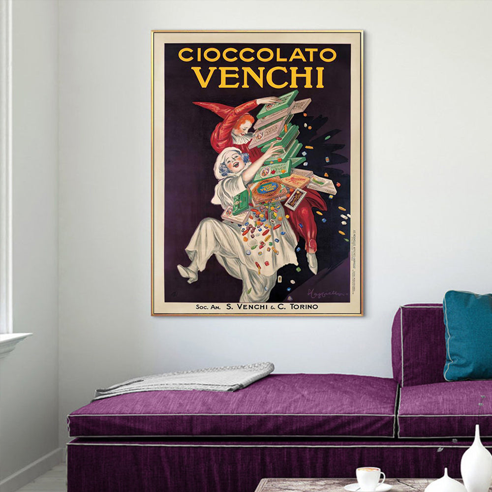 Wall Art 40cmx60cm Cioccolato Venchi Vintage Gold Frame Canvas