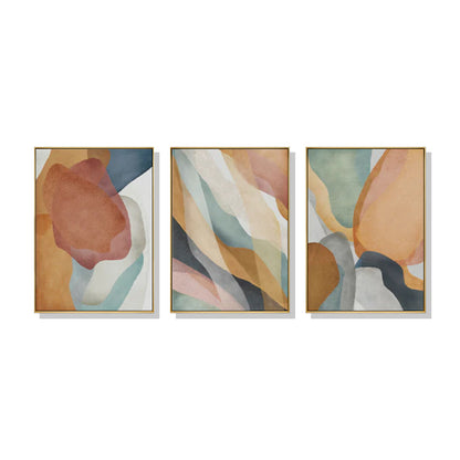 Wall Art 40cmx60cm Abstract Orange 3 Sets Gold Frame Canvas