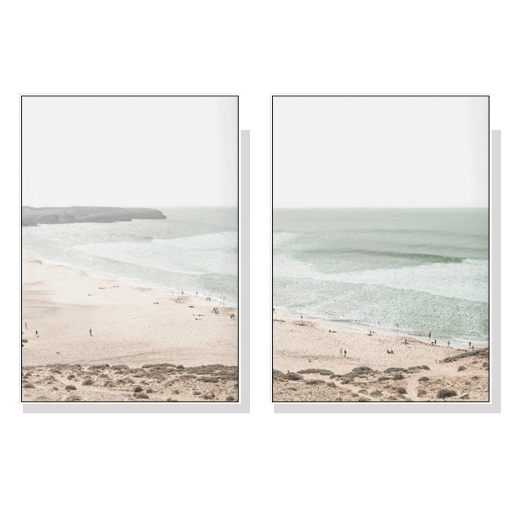 Wall Art 80cmx120cm Coastal Prints 2 Sets White Frame Canvas