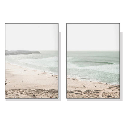 Wall Art 80cmx120cm Coastal Prints 2 Sets White Frame Canvas