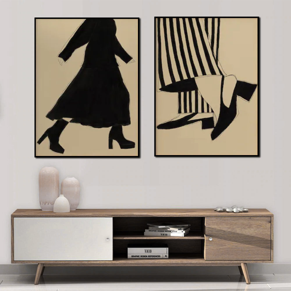 Wall Art 100cmx150cm Fashion Illustration 2 Sets Black Frame Canvas