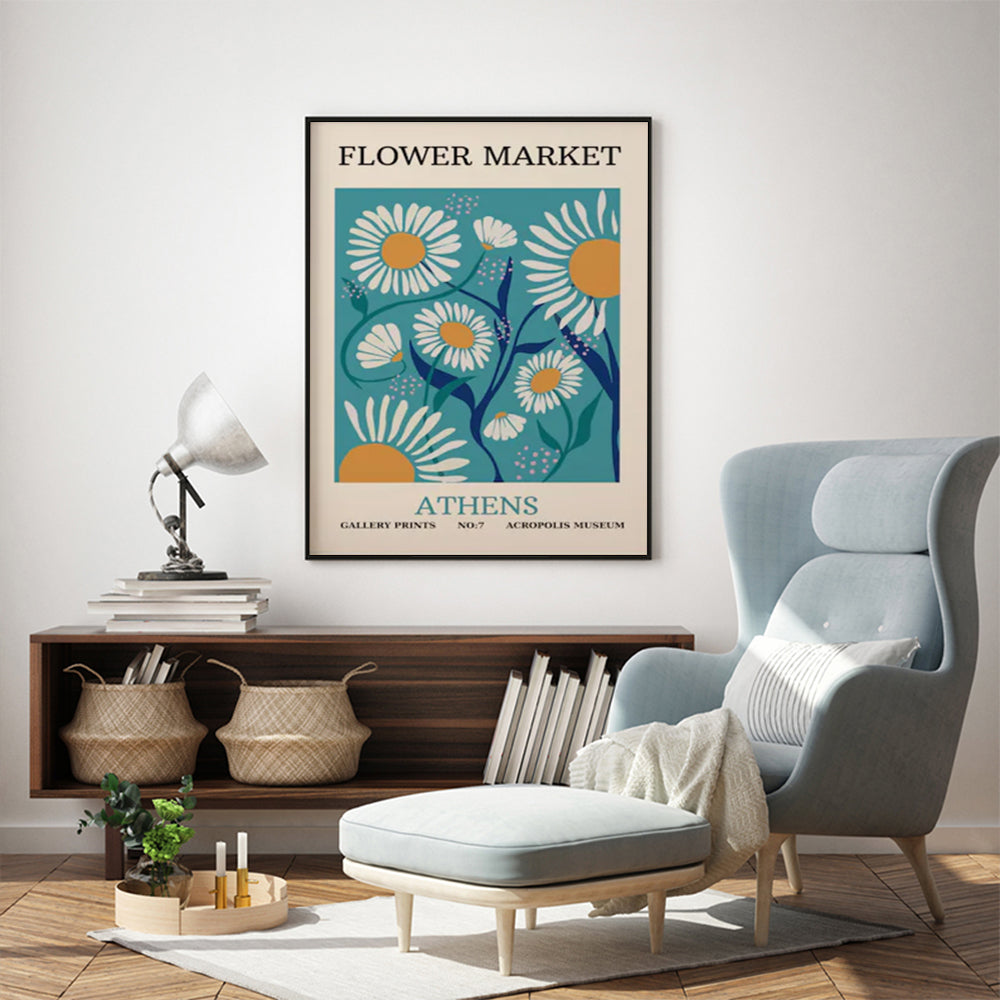 Wall Art 90cmx135cm Flower Market Athens Black Frame Canvas