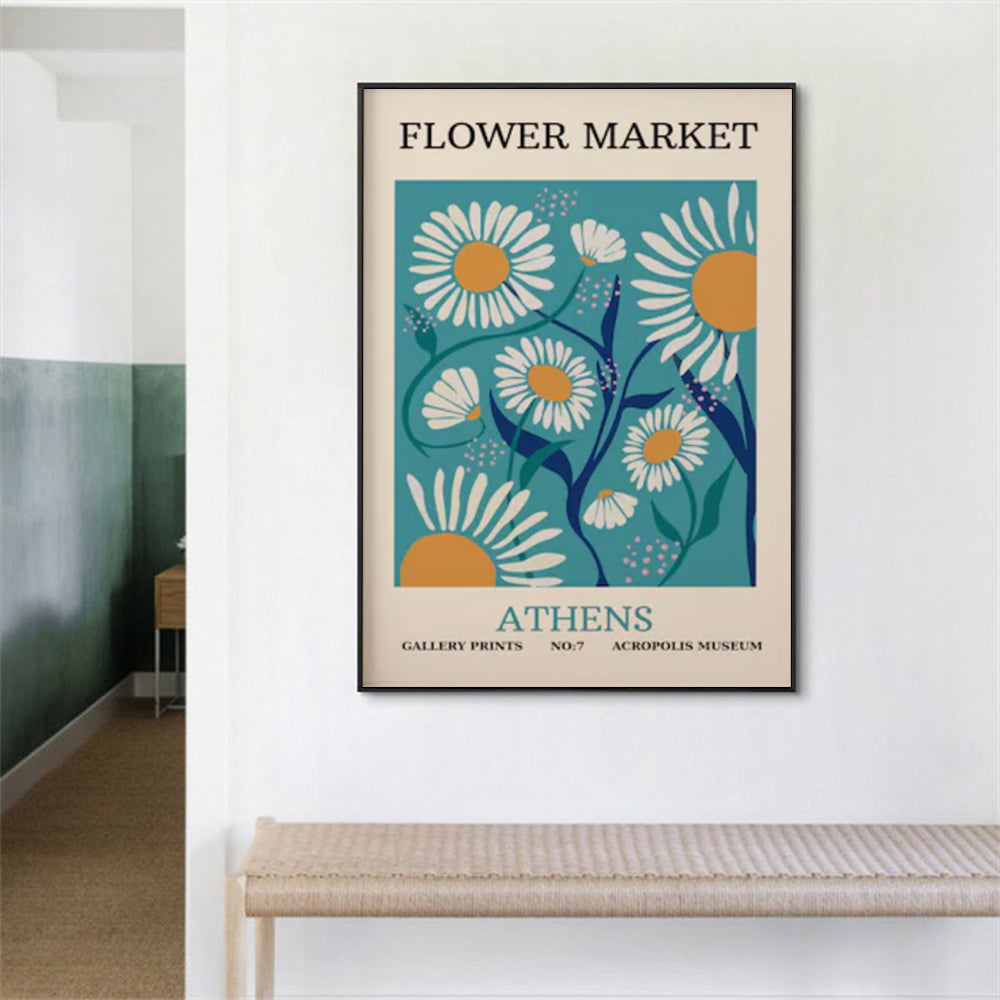 Wall Art 80cmx120cm Flower Market Athens Black Frame Canvas