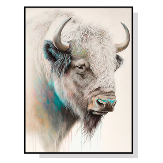 Wall Art 60cmx90cm Great White Buffalo Black Frame Canvas