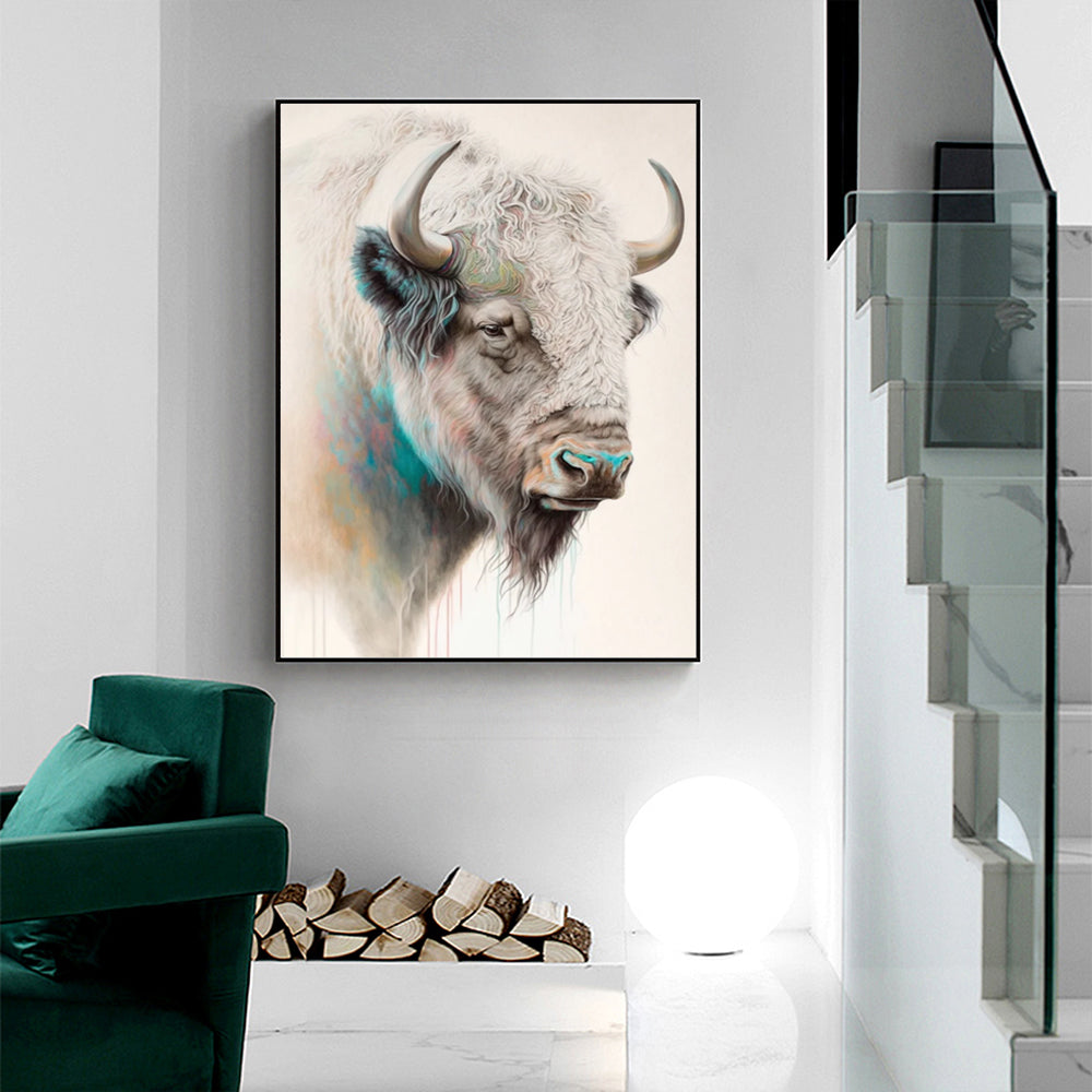 Wall Art 80cmx120cm Great White Buffalo Black Frame Canvas