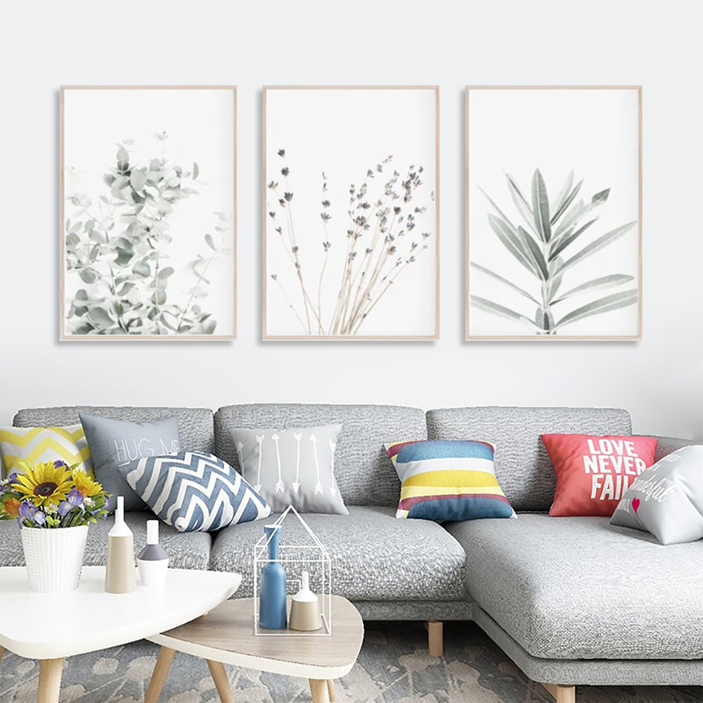 Wall Art 50cmx70cm Lavender Eucalyptus 3 Sets Wood Frame Canvas