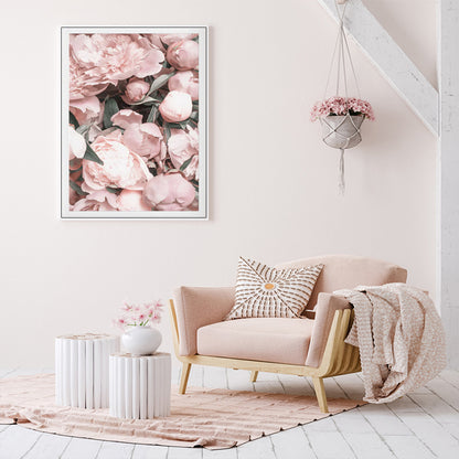 Wall Art 50cmx70cm Peony White Frame Canvas