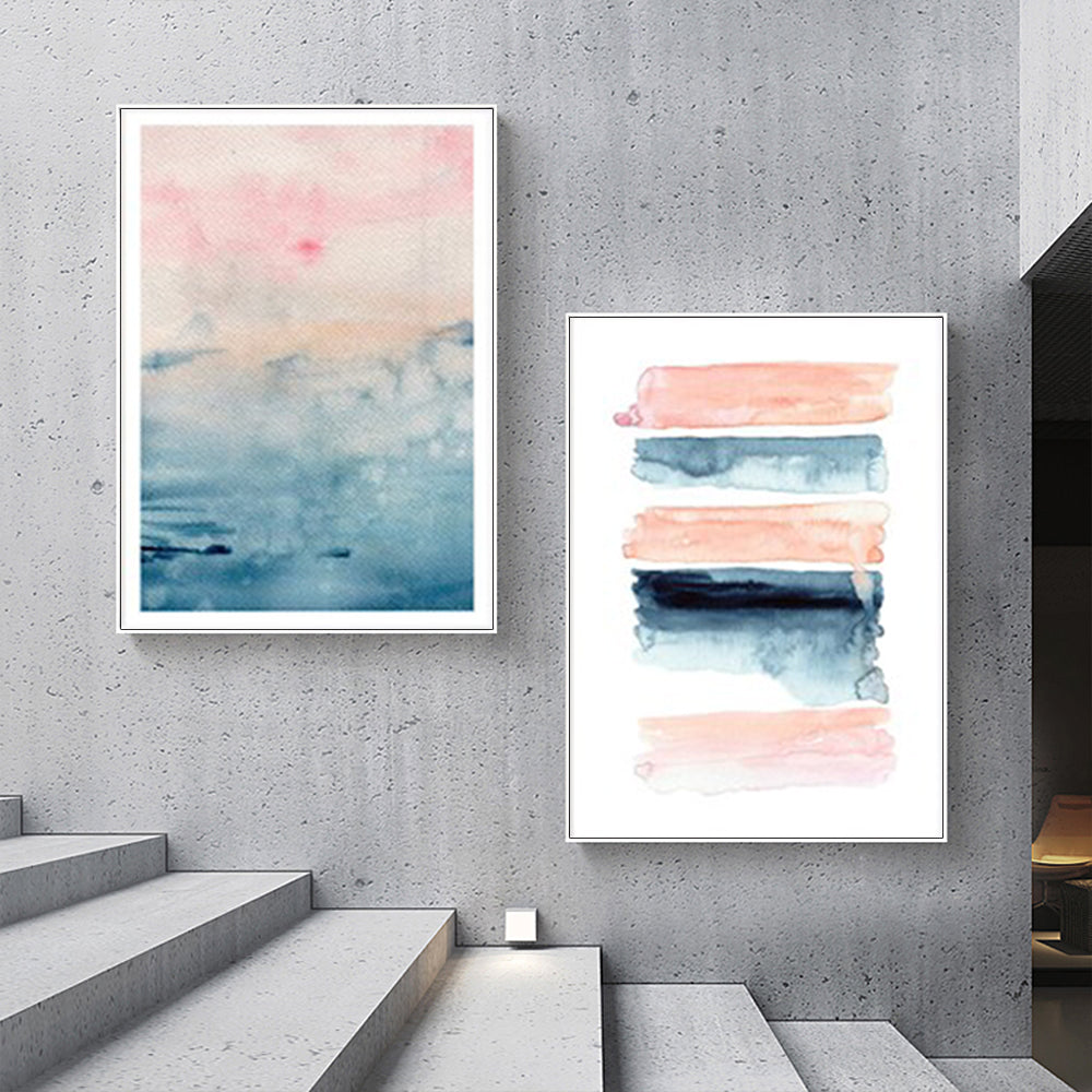 Wall Art 70cmx100cm Abstract Pink 2 Sets White Frame Canvas