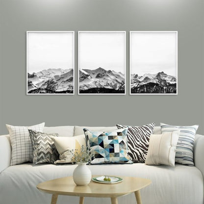 Wall Art 40cmx60cm Black White Mountain 3 Sets White Frame Canvas