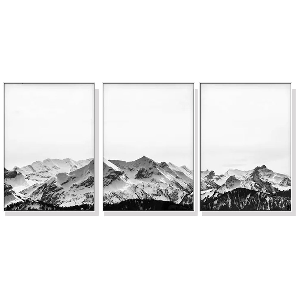 Wall Art 60cmx90cm Black White Mountain 3 Sets White Frame Canvas