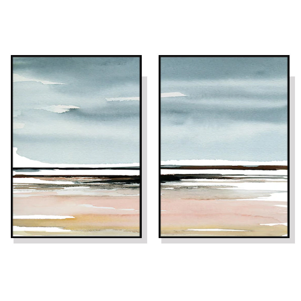 Wall Art 40cmx60cm Pink Beach Landscape 2 Sets Black Frame Canvas