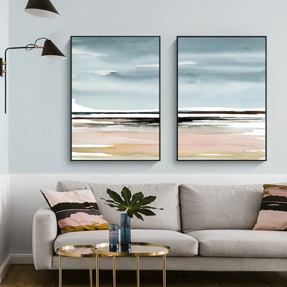 Wall Art 80cmx120cm Pink Beach Landscape 2 Sets Black Frame Canvas