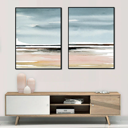 Wall Art 70cmx100cm Pink Beach Landscape 2 Sets Black Frame Canvas