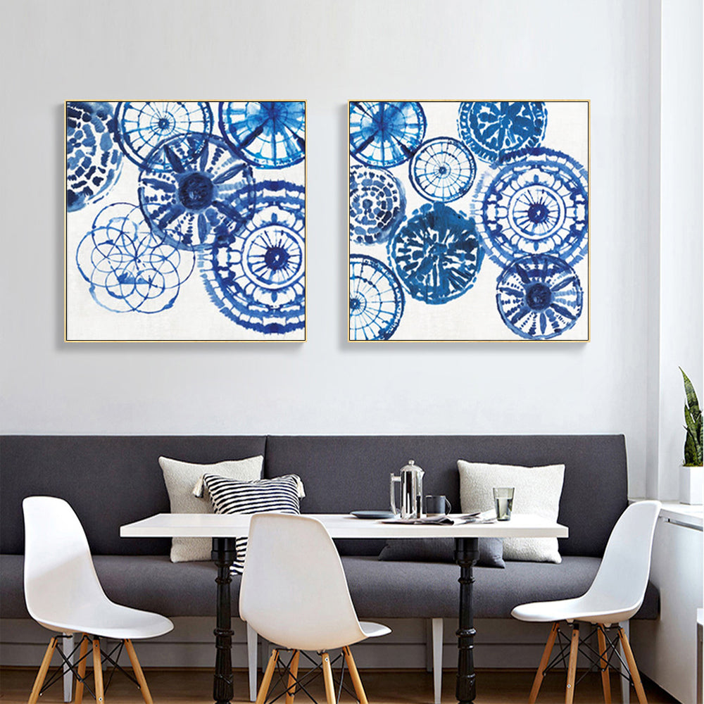 Wall Art 80cmx80cm Blue Day 2 Sets Gold Frame Canvas