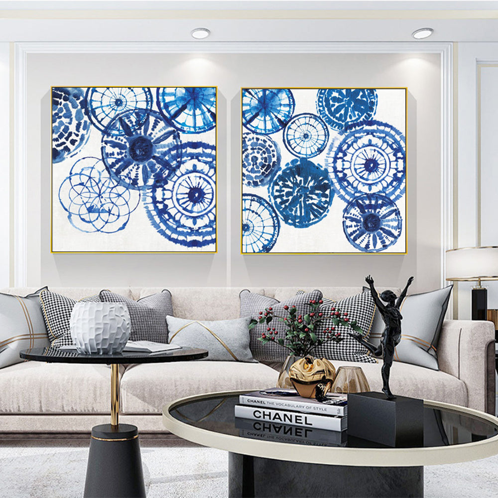 Wall Art 80cmx80cm Blue Day 2 Sets Gold Frame Canvas