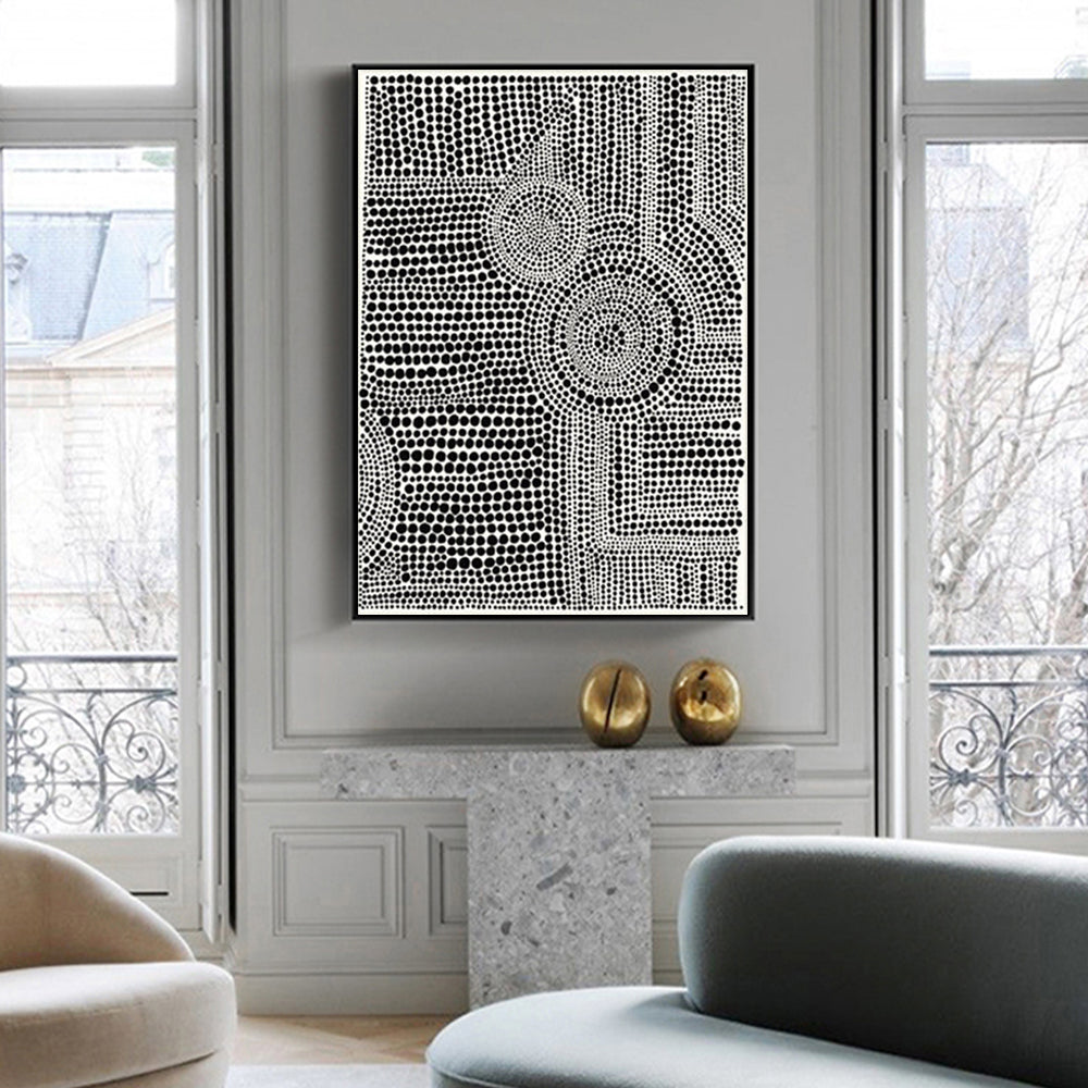 Wall Art 90cmx135cm Clustered Dots A Black Frame Canvas