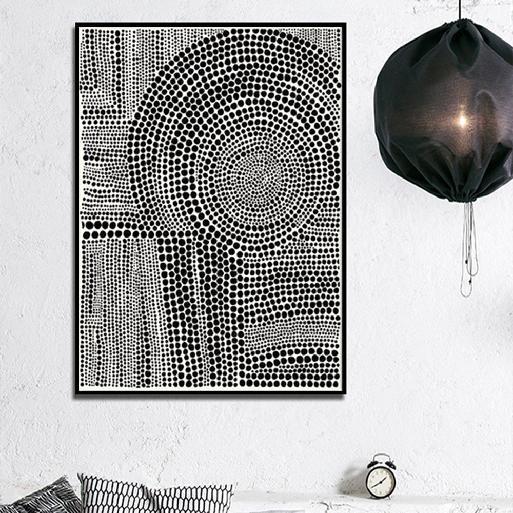 Wall Art 100cmx150cm Clustered Dots B Black Frame Canvas