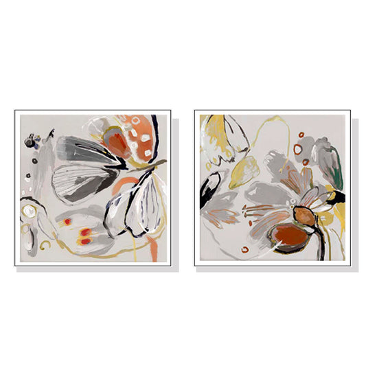 Wall Art 70cmx70cm Blooming Spring Floral 2 Sets White Frame Canvas