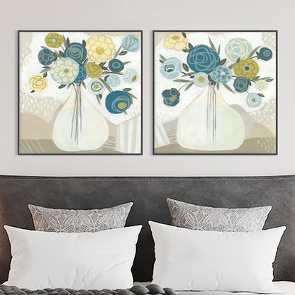 Wall Art 80cmx80cm Blue Bouquet 2 Sets Black Frame Canvas