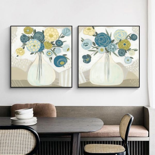 Wall Art 70cmx70cm Blue Bouquet 2 Sets Black Frame Canvas