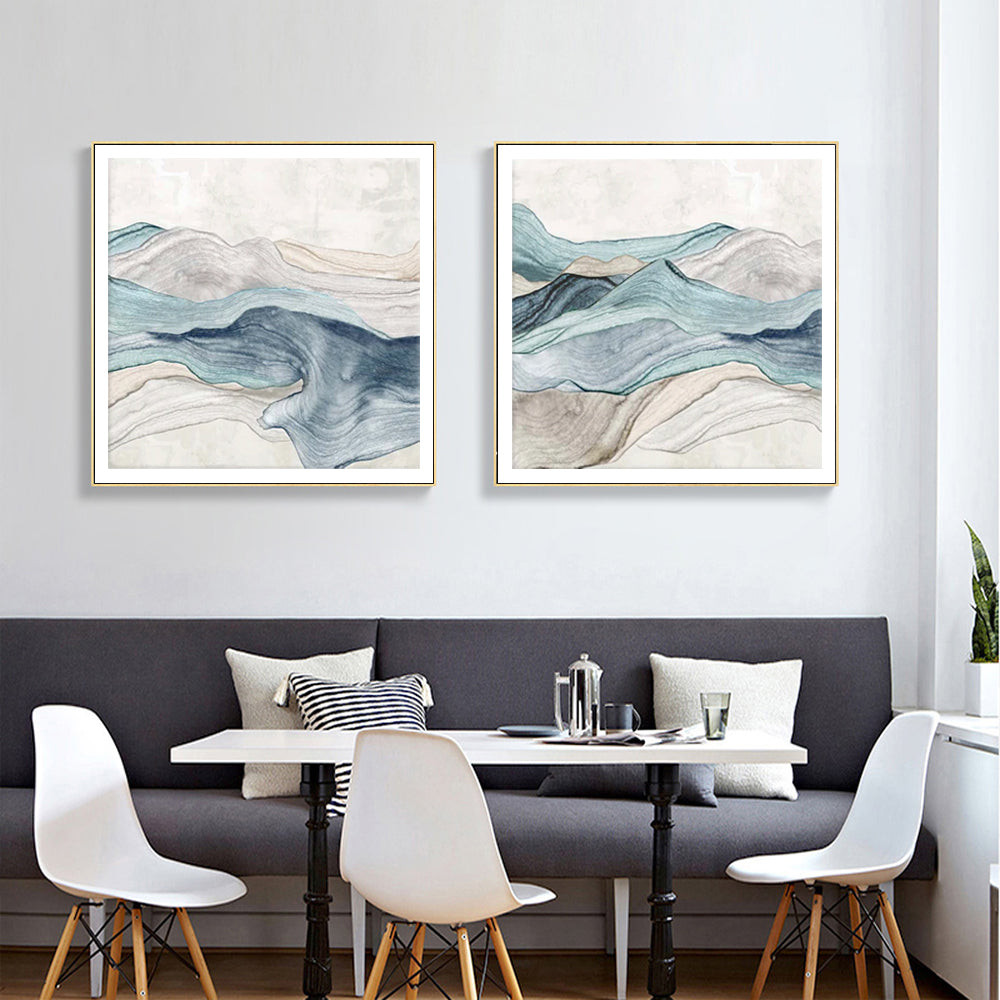 Wall Art 40cmx40cm Blue Mountain 2 Sets Gold Frame Canvas