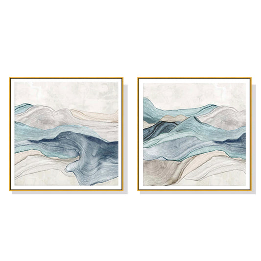 Wall Art 80cmx80cm Blue Mountain 2 Sets Gold Frame Canvas