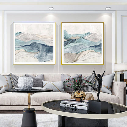 Wall Art 70cmx70cm Blue Mountain 2 Sets Gold Frame Canvas