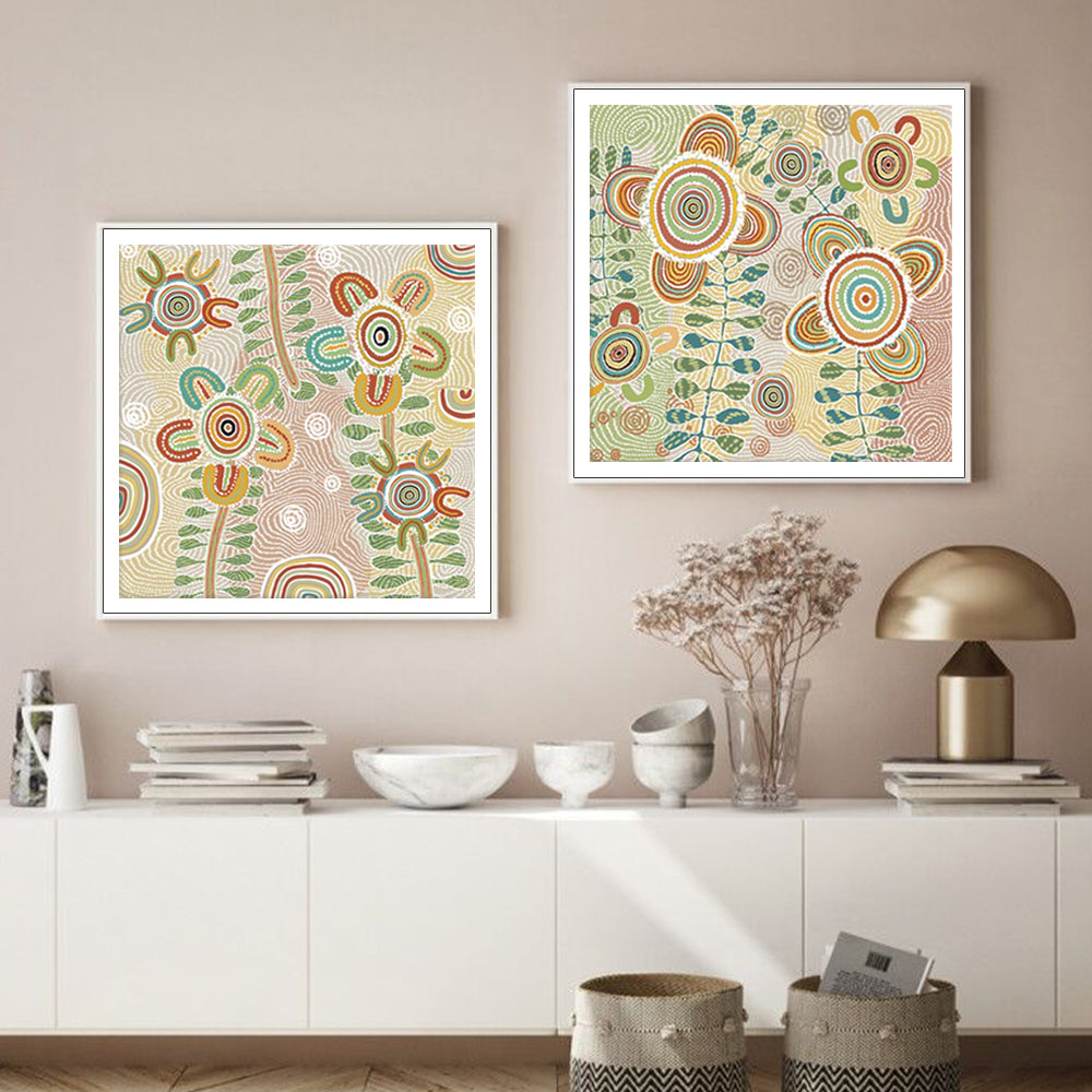 Wall Art 50cmx50cm Lovely Pattern 2 Sets White Frame Canvas