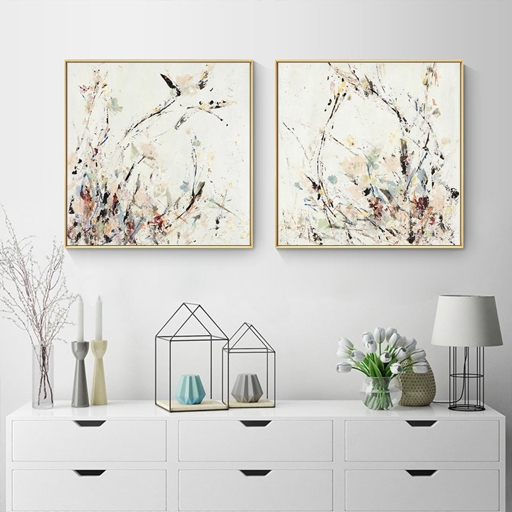 Wall Art 100cmx100cm Afternoon Walk 2 Sets Gold Frame Canvas