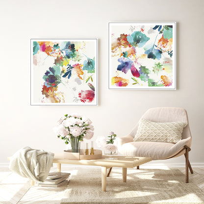 Wall Art 90cmx90cm Glitchy Floral 2 Sets White Frame Canvas