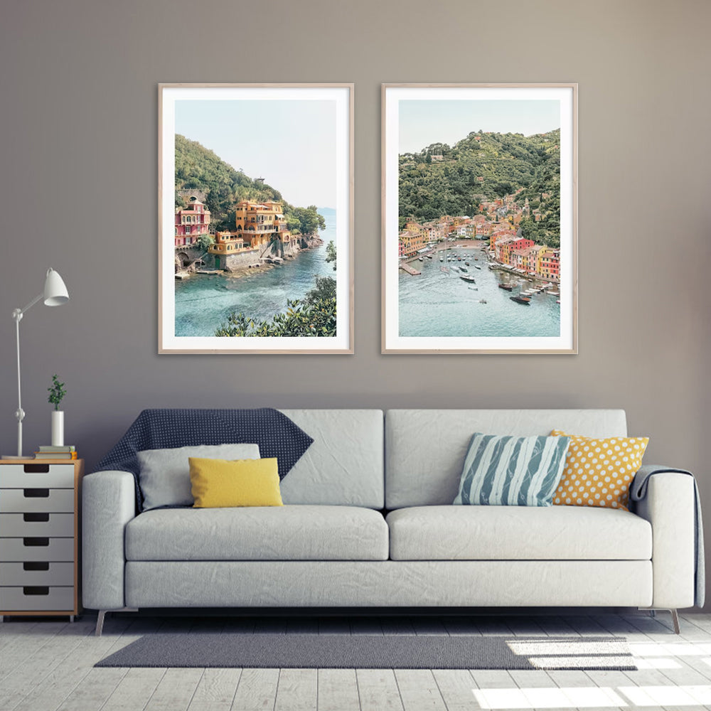 Wall Art 90cmx135cm Italy Coast 2 Sets Wood Frame Canvas