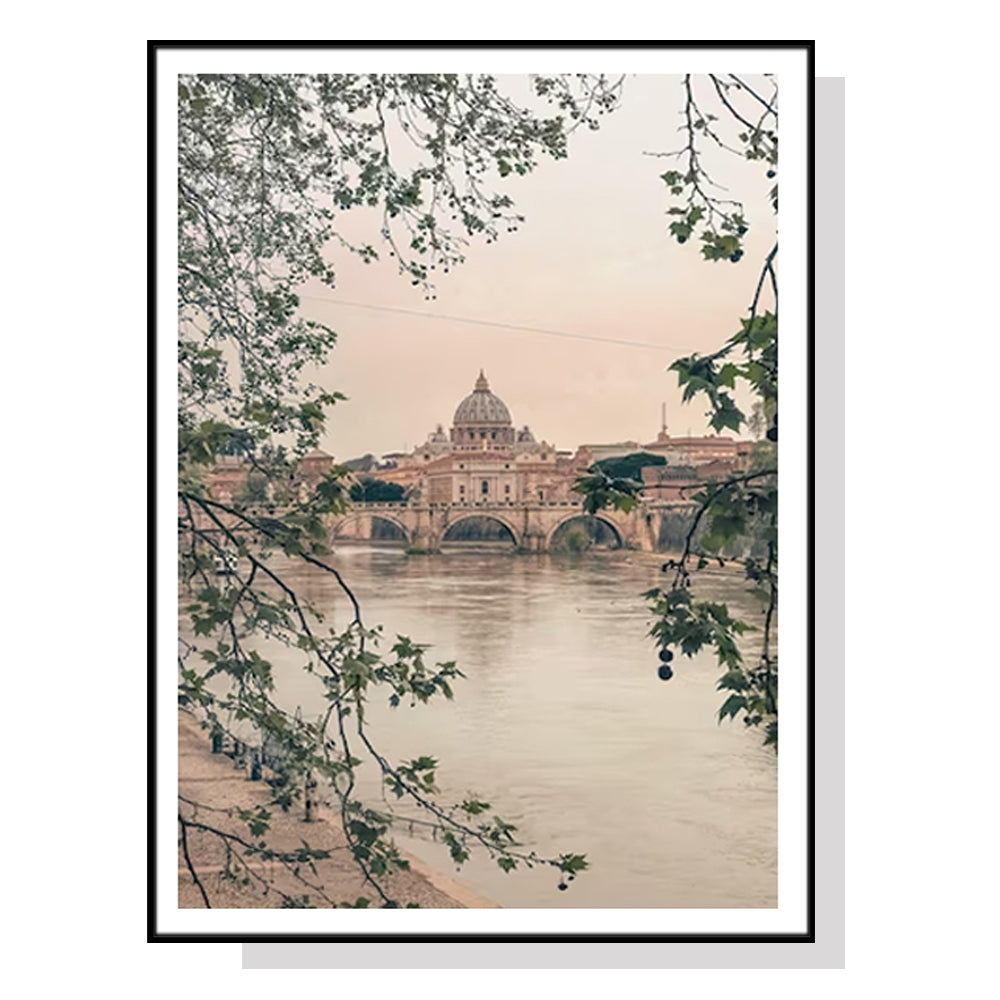 Wall Art 100cmx150cm Rome City Black Frame Canvas