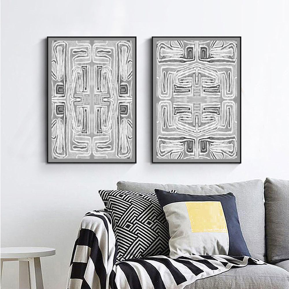 Wall Art 40cmx60cm Black White Pattern 2 Sets Black Frame Canvas