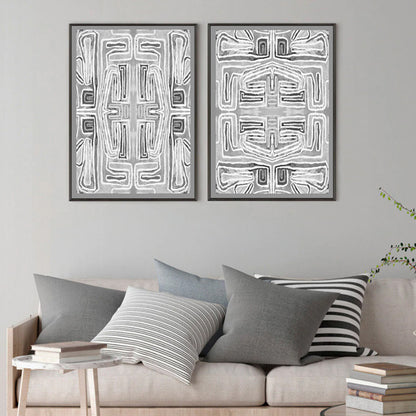 Wall Art 40cmx60cm Black White Pattern 2 Sets Black Frame Canvas