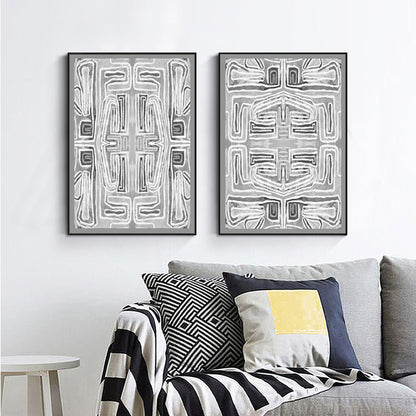 Wall Art 70cmx100cm Black White Pattern 2 Sets Black Frame Canvas