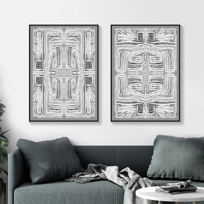 Wall Art 70cmx100cm Black White Pattern 2 Sets Black Frame Canvas