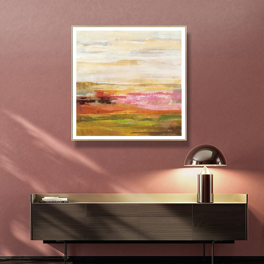 Wall Art 60cmx60cm Blooming Field Gold Frame Canvas